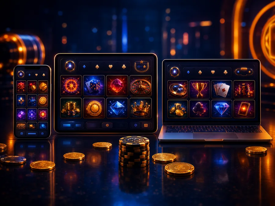 Konto gracza Vulkan Vegas otwarte na telefonie, tablecie i komputerze